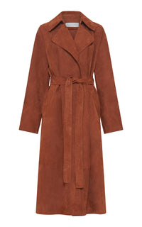 Lyra Trench Coat in Cognac Suede