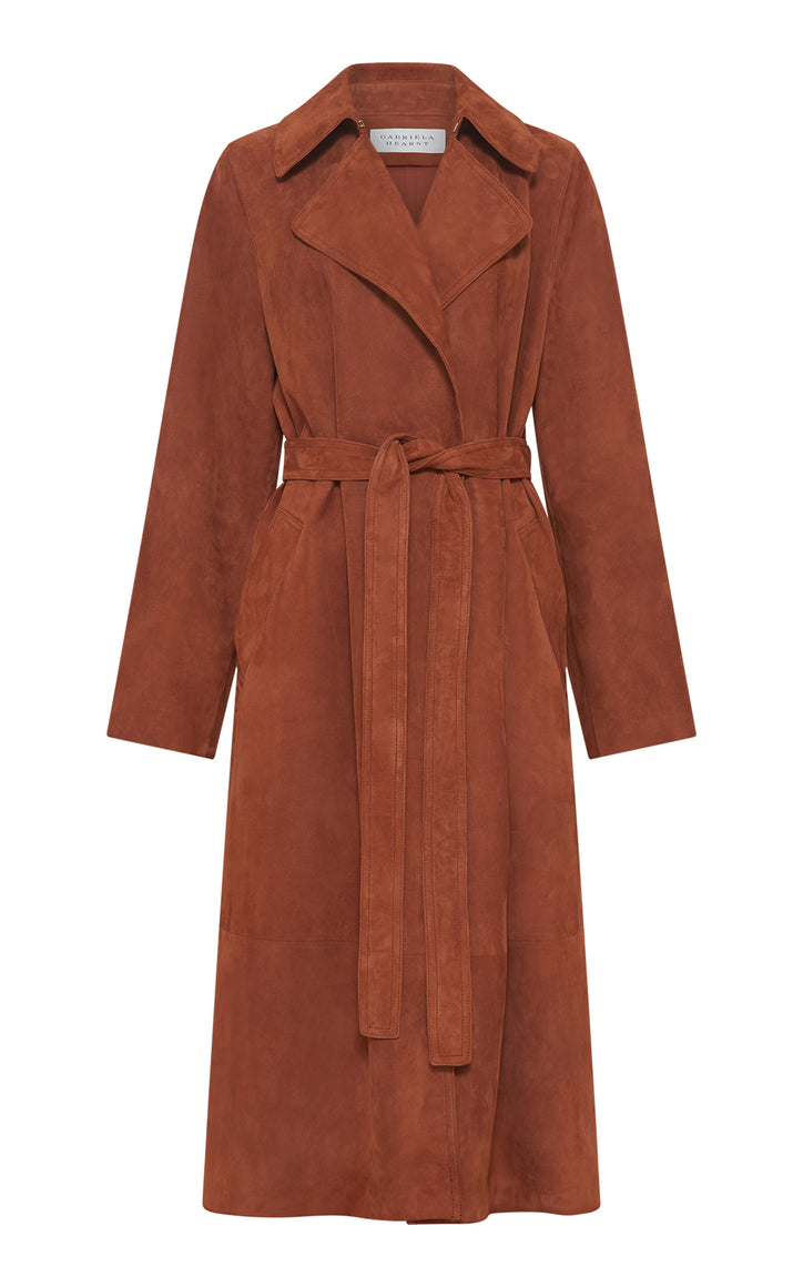 Lyra Trench Coat in Cognac Suede