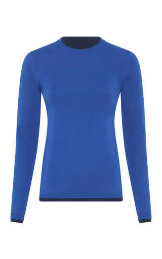Electric Blue Cashmere Silk Reversible Crew Neck Sweater - Front View | Gabriela Hearst