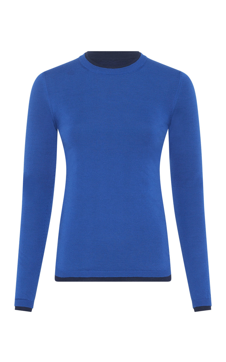 Leif Knit Sweater in Electric Navy Cobalt Cashmere Silk