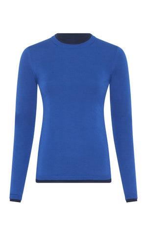 ネイビーコバルトカシミアシルクのリーフセーター