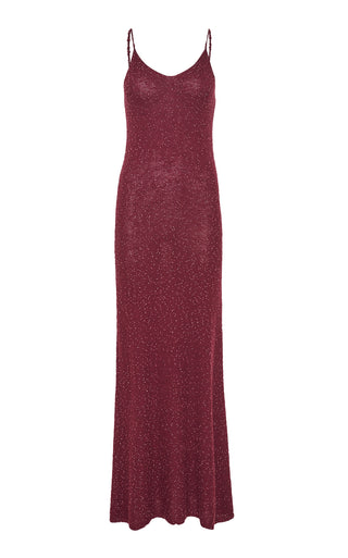 Bordeaux Beaded Cashmere Silk Florian Knit Maxi Slip Dress - Flat Lay | Gabriela Hearst