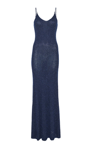 Electric Navy Beaded Cashmere Silk Florian Knit Maxi Slip Dress - Ghost View | Gabriela Hearst