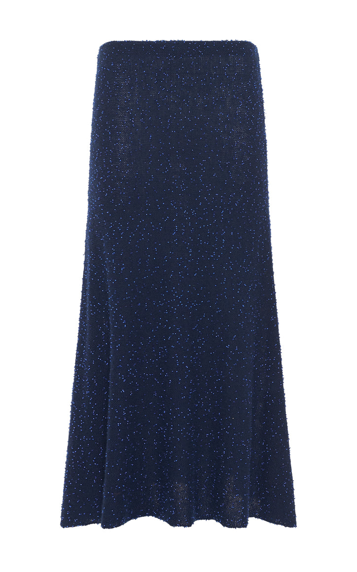 Sabine Knit Midi Skirt in Electric Navy & Cobalt Beaded Cashmere Silk