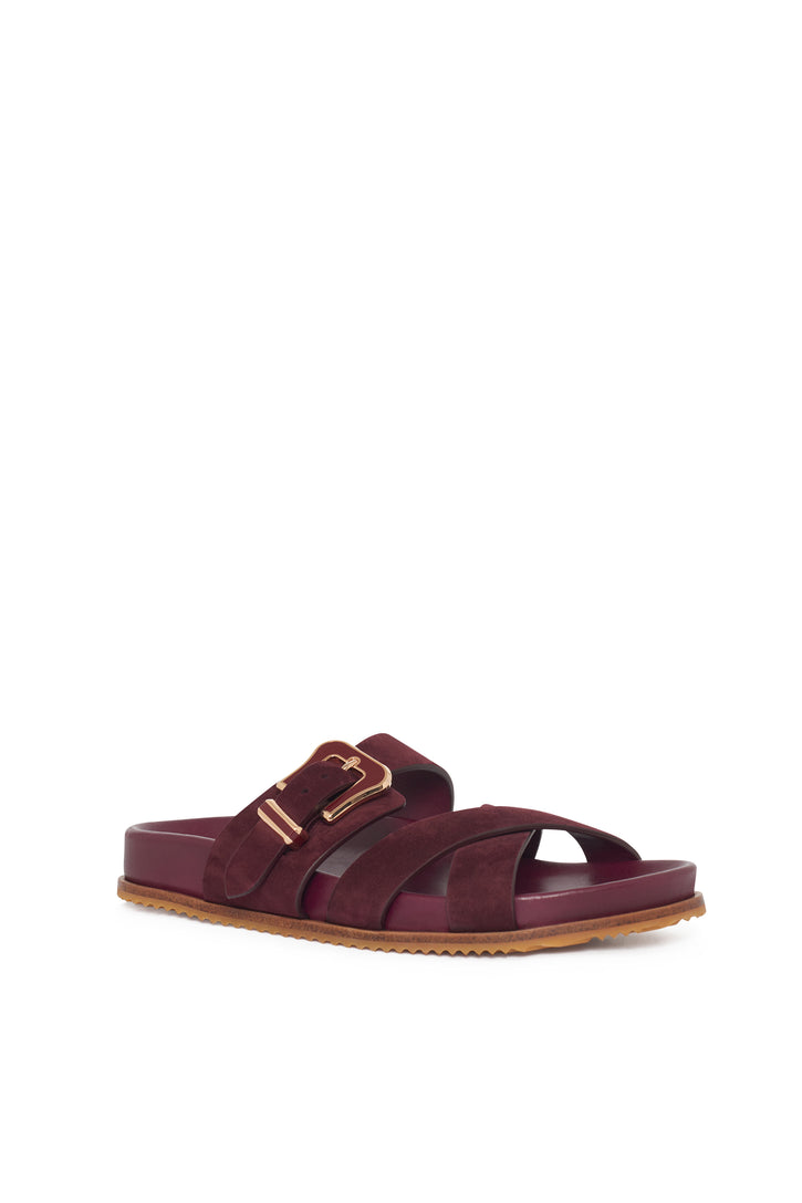 Circe Flat Sandal in Bordeaux Suede