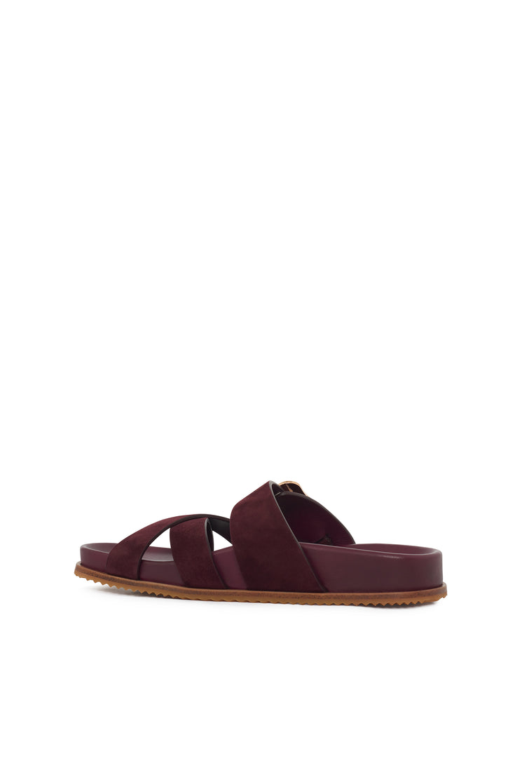 Circe Flat Sandal in Bordeaux Suede