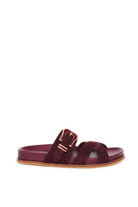 Circe Flat Sandal in Bordeaux Suede