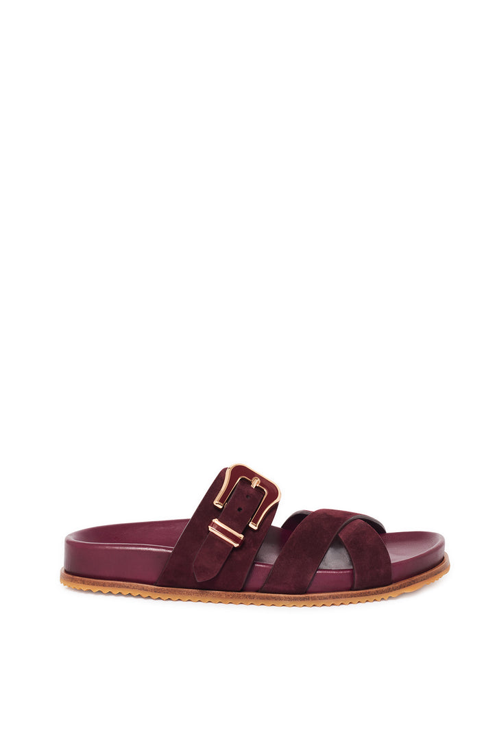 Circe Flat Sandal in Bordeaux Suede