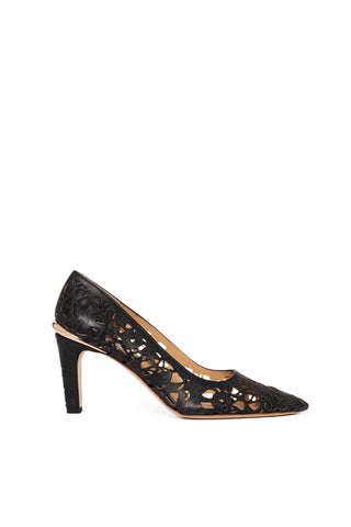 Edwina Pump in Black Nappa Leather Lace