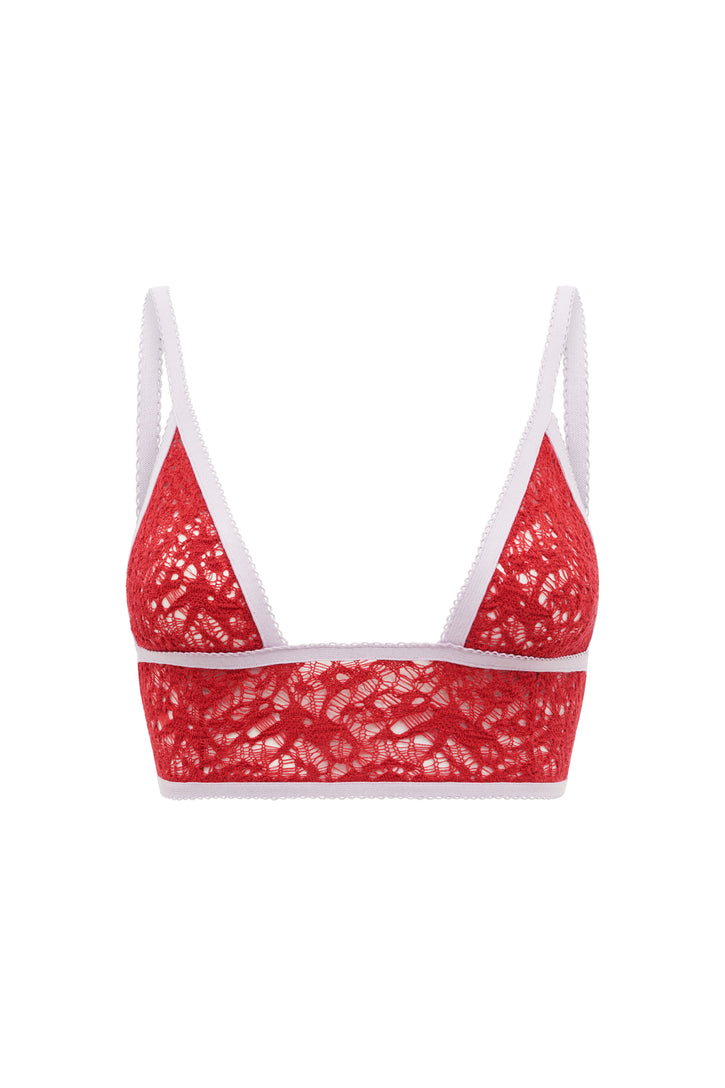 Belen Bra in Scarlet Red & Lilac Merino Wool