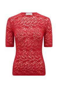 Aperture Crewneck in Scarlet Red Merino Wool Silk