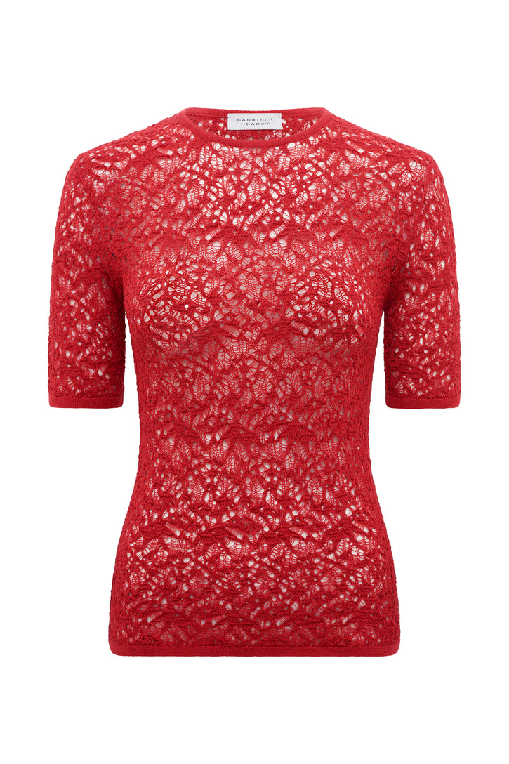 Aperture Crewneck in Scarlet Red Merino Wool Silk