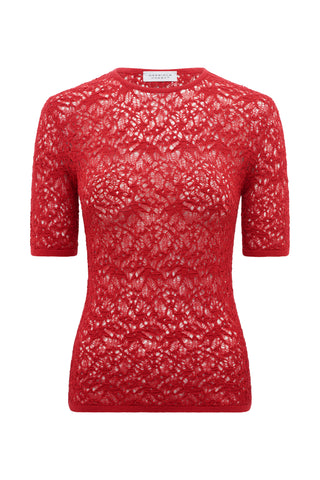 Aperture Crewneck in Scarlet Red Merino Wool Silk