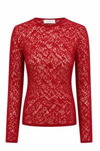 Dryas Crewneck in Scarlet Red Merino Wool Silk