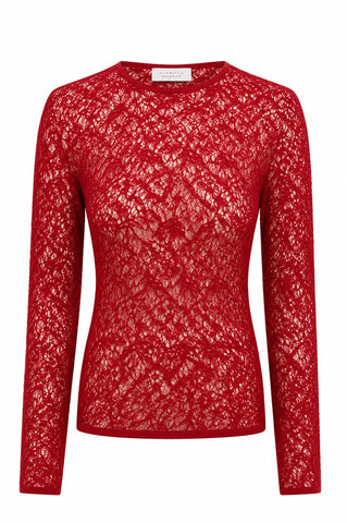 Dryas Crewneck in Scarlet Red Merino Wool Silk