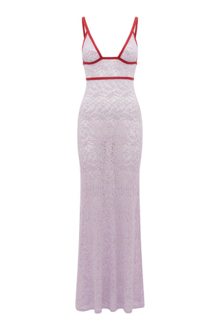 Maia Dress in Lilac & Scarlet Red Merino Wool