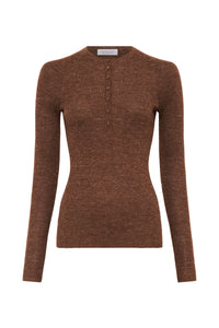 Anges Henley in Camel Hempish Cashmere Silk