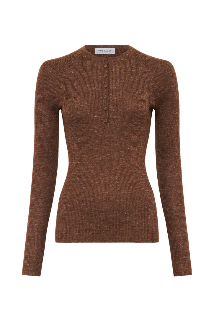 Anges Henley in Camel Hempish Cashmere Silk