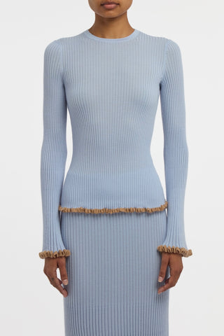 Erya Knit Crewneck Sweater in Halogen Blue Cashmere Silk