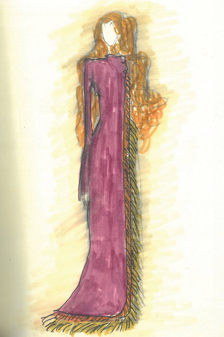 Anne Dress in Bordeaux Silk Satin with Silk Macrame