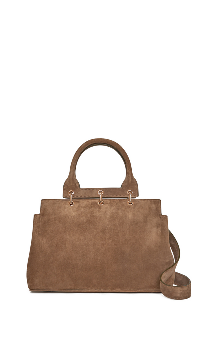 Large Amethyst Bag in Dark Sand Suede