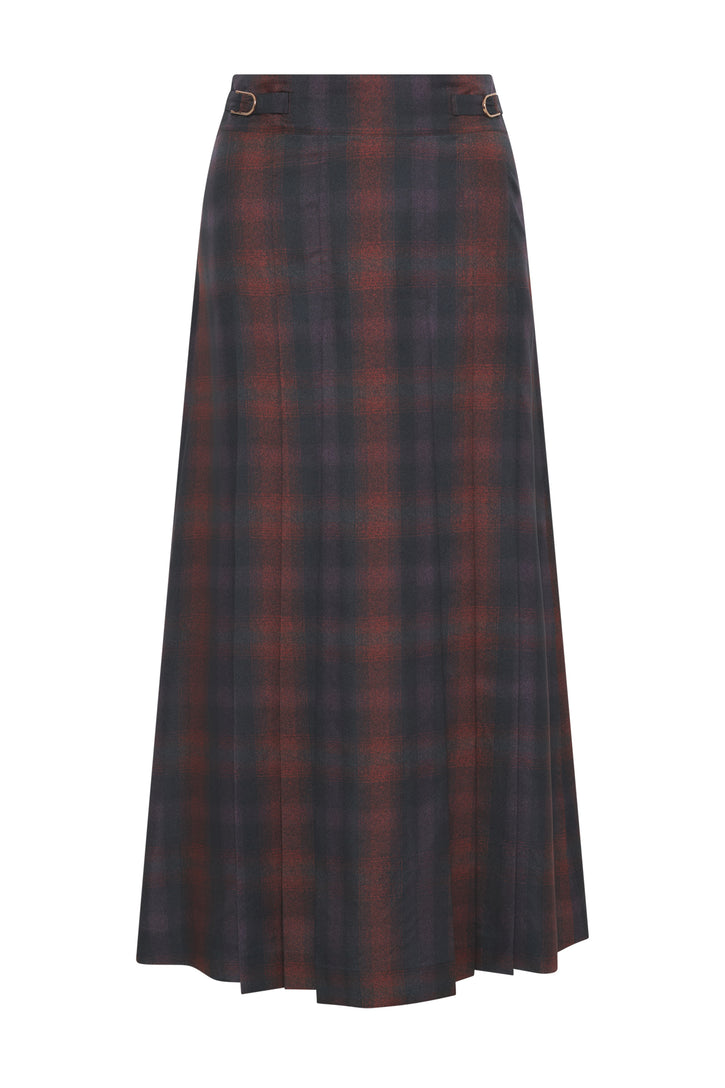 Wesley Skirt in Tonic Orange Multi Wool Cashmere Plaid