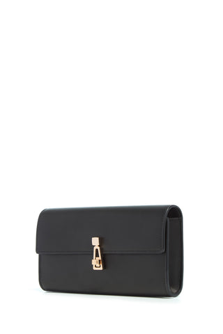 Black Leather Phone Wallet with Turnlock Closure - Side Angle | Gabriela Hearst