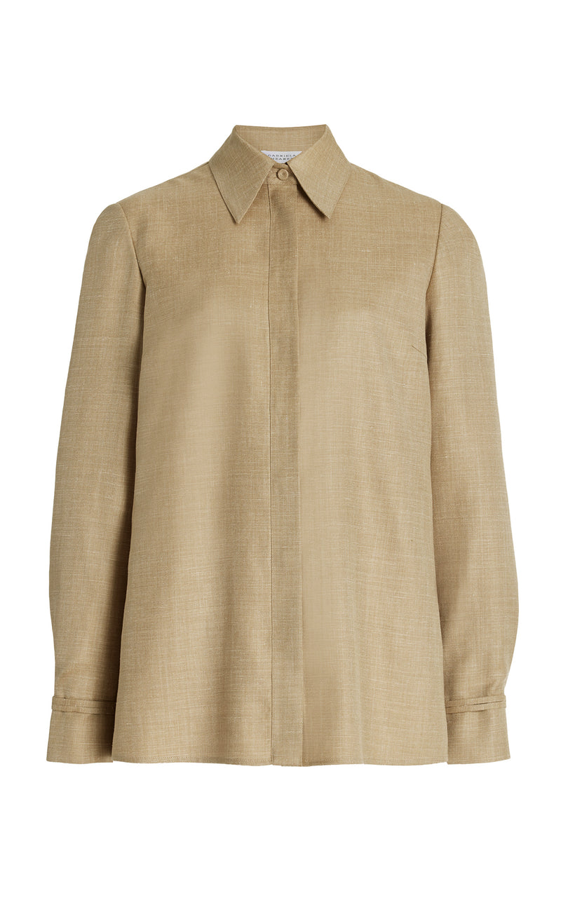 Hay Wool Silk Linen Cruz Shirt - Front View | Gabriela Hearst