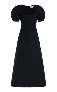 Niahm Dress in Black Wool Silk Cady