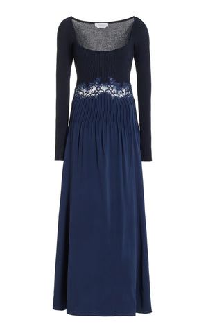 Prior Lace Dress in Navy Silk Crepe