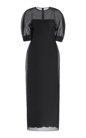 Coretta Sheer Dress with Slip in Black Silk Organza