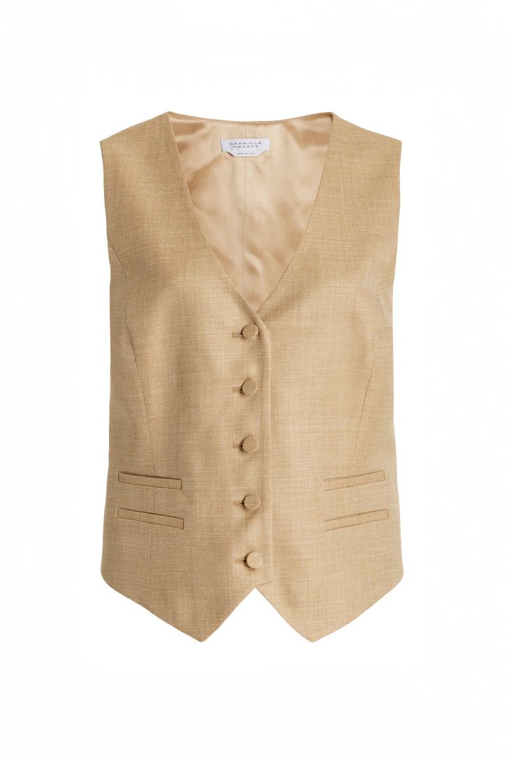 Coleridge Vest in Hay Virgin Wool and Silk Linen