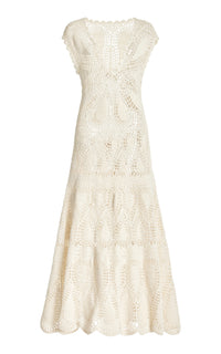 Waldman Crochet Dress in Ivory Wool Cashmere