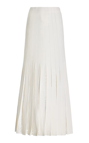 Debutante Knit Pleated Skirt in Ivory Merino Wool