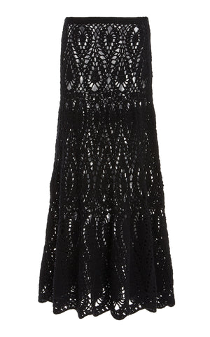 Cleo Crochet Skirt in Black Wool Cashmere