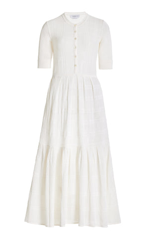 Iris Pointelle Knit Pleated Dress with Slip in Ivory Cotton Silk
