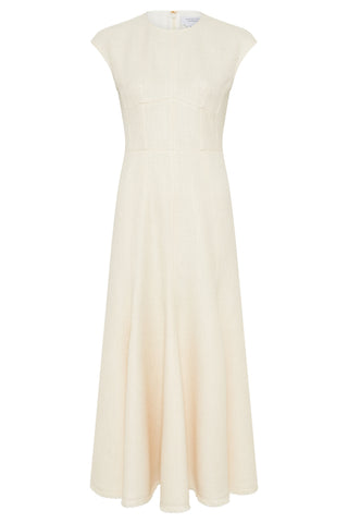 Crowther Midi Dress in Ivory Virgin Wool Silk Slub