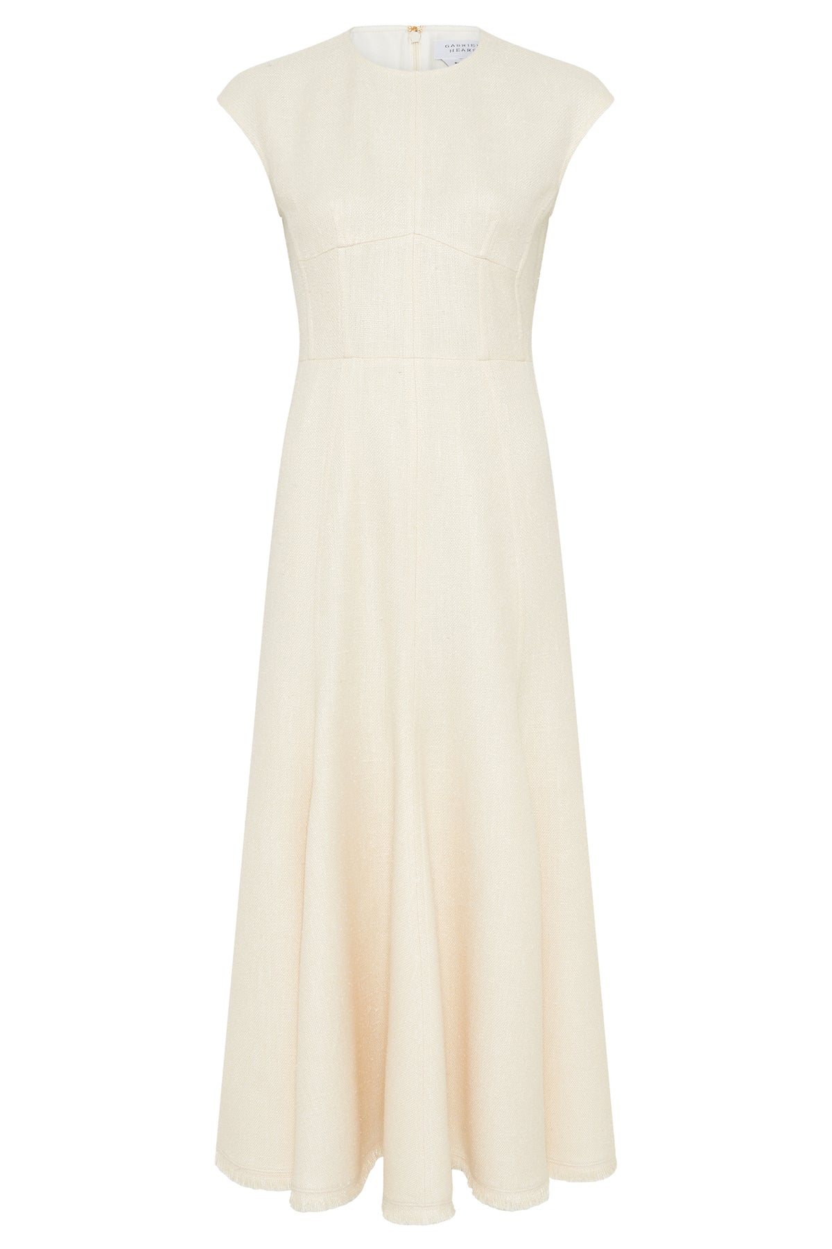 Crowther Midi Dress in Ivory Virgin Wool Silk Slub