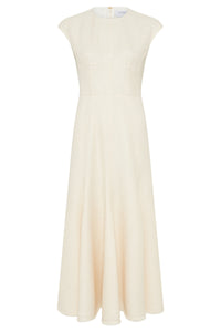 Crowther Midi Dress in Ivory Virgin Wool Silk Slub