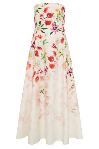 Alessia Strapless Maxi Dress in Uruguayan Flowers Printed Linen