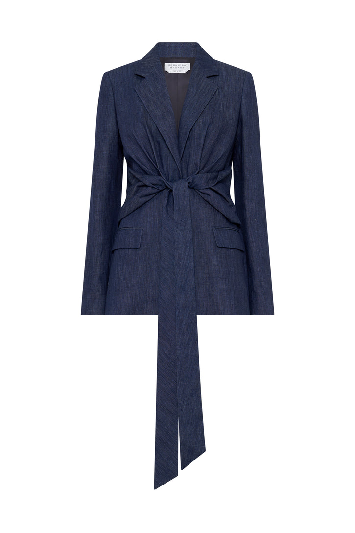 Grant Knotted Blazer in Recycled Cotton Denim