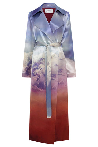 Lyra Trench Coat in Mountain Printed Satin Silk Twill