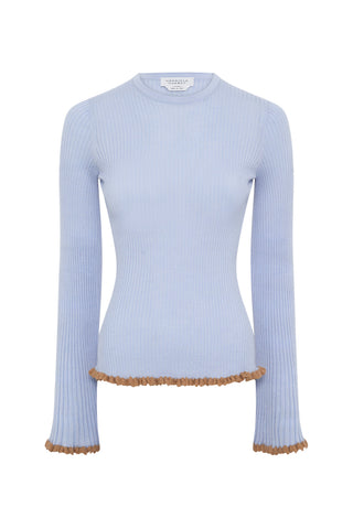 Erya Knit Crewneck Sweater in Halogen Blue Cashmere Silk