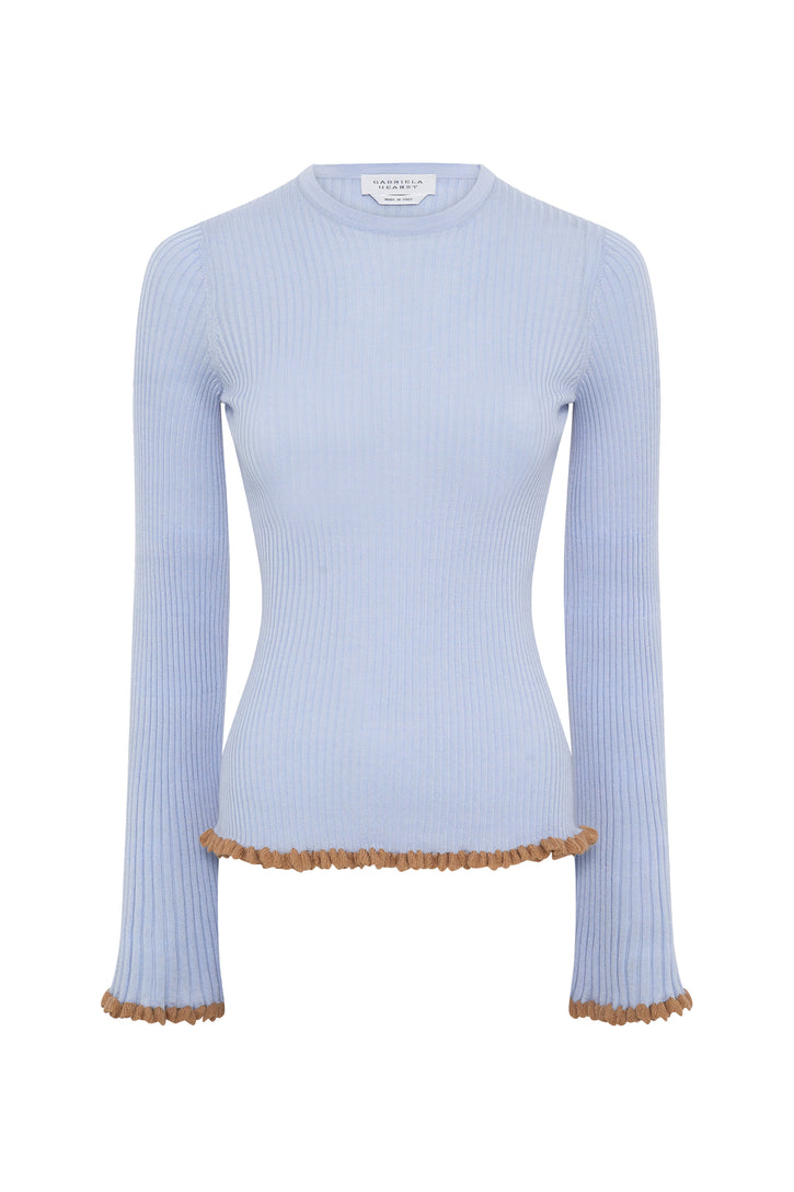 Erya Knit Crewneck Sweater in Halogen Blue Cashmere Silk