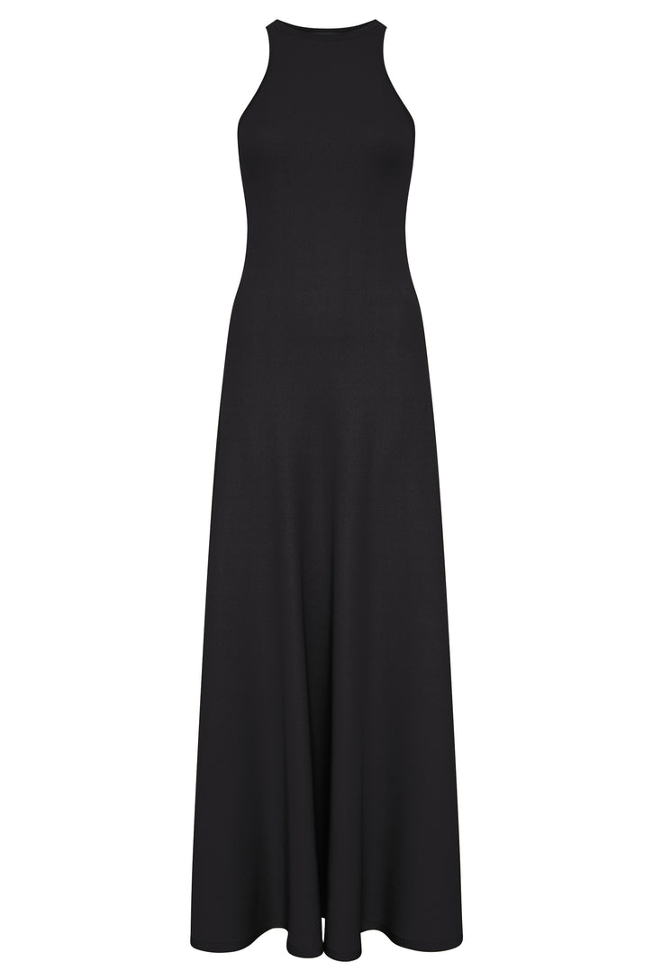Siren Knit Maxi Dress in Black Merino Wool