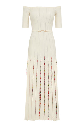 Kurt Knit Pleated Maxi Dress in White Multi Merino Wool