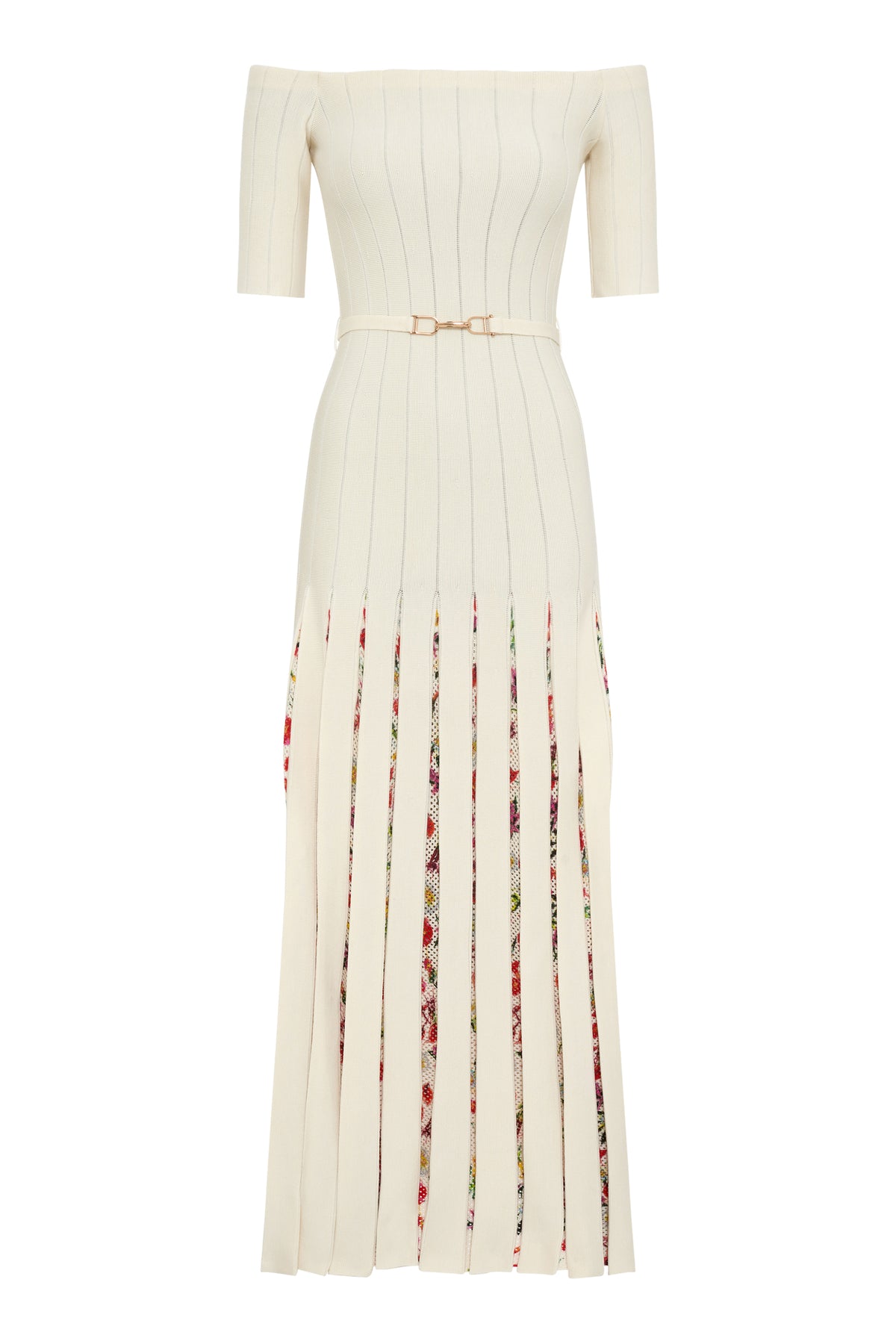 Kurt Knit Pleated Maxi Dress in White Multi Merino Wool