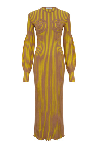 Karina Knit Maxi Dress in Citrine & Camel Merino Wool