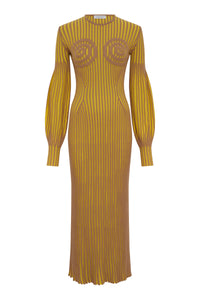 Karina Knit Maxi Dress in Citrine & Camel Merino Wool