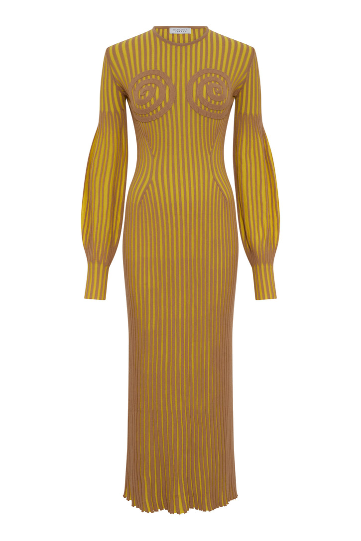 Karina Knit Maxi Dress in Citrine & Camel Merino Wool